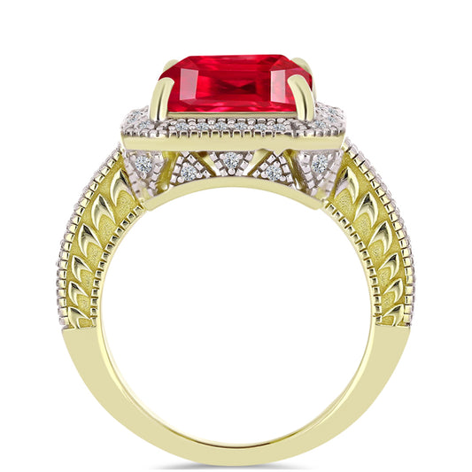 Pozlacené Stříbro 925/1000 - Prsten s Červeným Achátem a Bílým Topazem - Karátové číslo: 7.12. přibližná hmotnost: 8.21 gramů