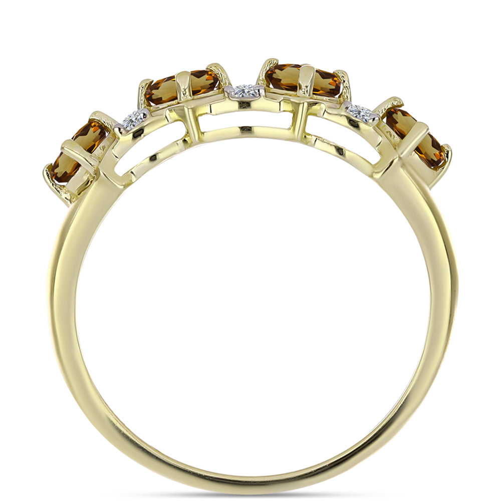 Pozlacené Stříbro 925/1000 - Prsten s Koňakovým Křemenem a Bílým Topazem - Karátové číslo: 1.1. přibližná hmotnost: 2.52 gramů 3 