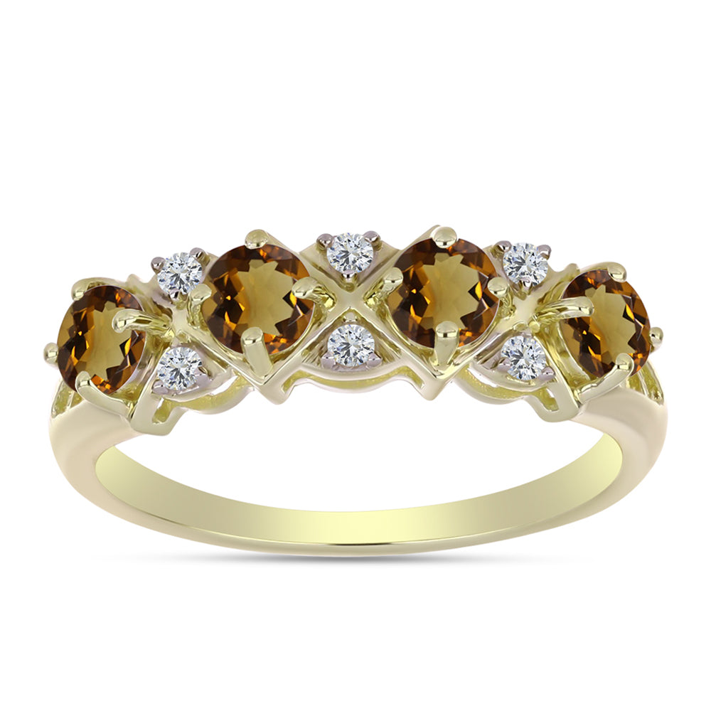 Pozlacené Stříbro 925/1000 - Prsten s Koňakovým Křemenem a Bílým Topazem - Karátové číslo: 1.1. přibližná hmotnost: 2.52 gramů 1 