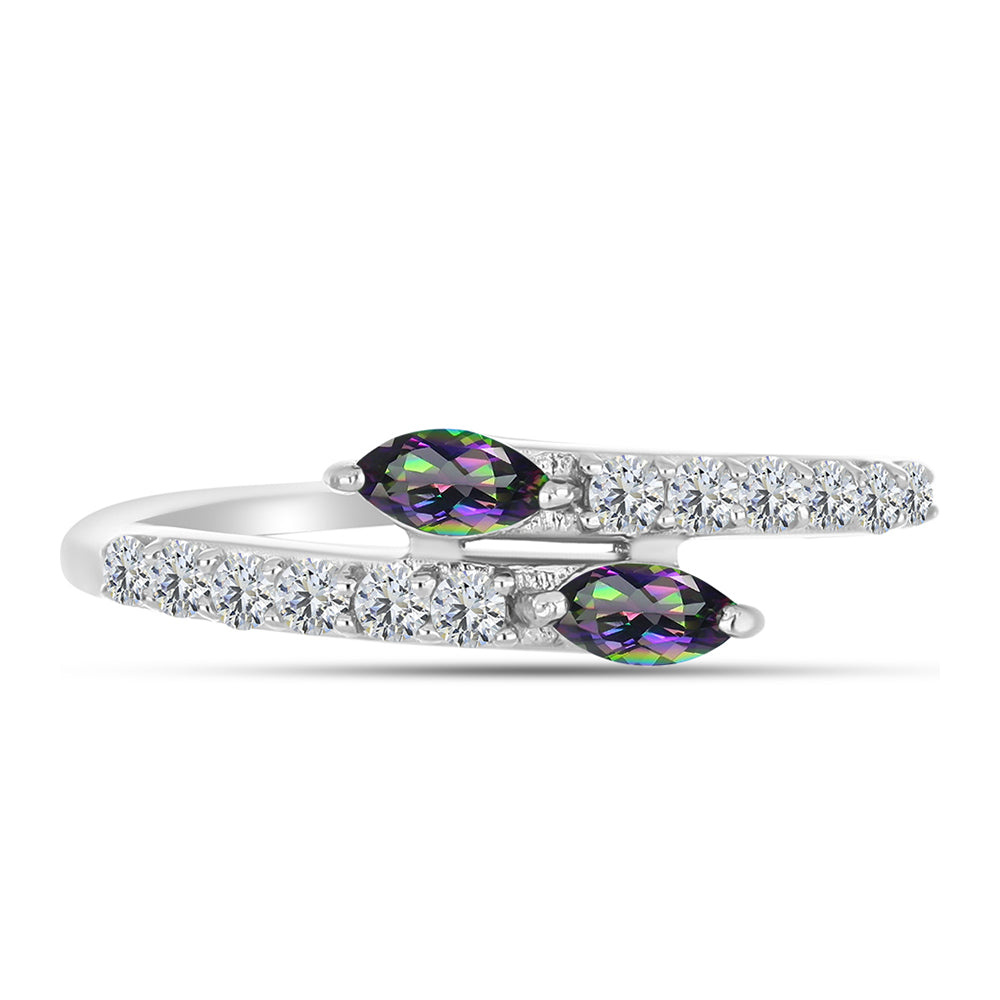 Stříbro 925/1000 - Prsten s Brazilským Mystickým Zeleným Křemenem a Bílým Topazem - Karátové číslo: 0.59. přibližná hmotnost: 1.82 gramů 1 