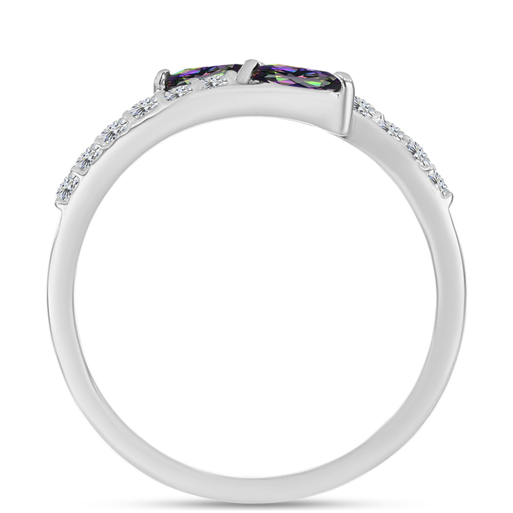 Stříbro 925/1000 - Prsten s Brazilským Mystickým Zeleným Křemenem a Bílým Topazem - Karátové číslo: 0.59. přibližná hmotnost: 1.82 gramů 2 