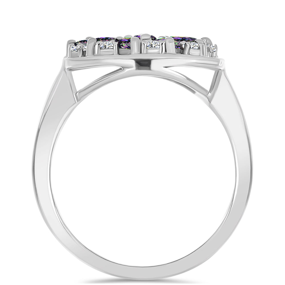 Stříbro 925/1000 - Prsten s Brazilským Mystickým Zeleným Křemenem a Bílým Topazem - Karátové číslo: 1.21. přibližná hmotnost: 3.71 gramů 2 