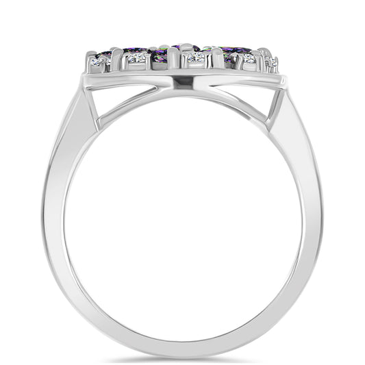 Stříbro 925/1000 - Prsten s Brazilským Mystickým Zeleným Křemenem a Bílým Topazem - Karátové číslo: 1.21. přibližná hmotnost: 3.71 gramů