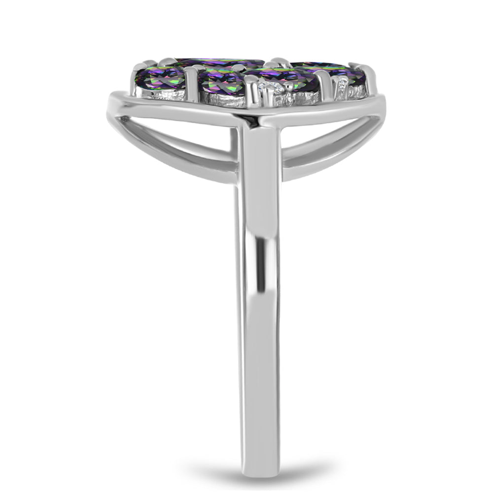 Stříbro 925/1000 - Prsten s Brazilským Mystickým Zeleným Křemenem a Bílým Topazem - Karátové číslo: 1.21. přibližná hmotnost: 3.71 gramů 4 