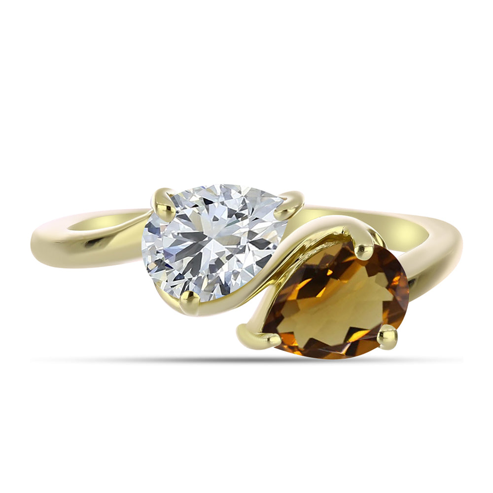 Pozlacené Stříbro 925/1000 - Prsten s Koňakovým Křemenem a Bílým Topazem - Karátové číslo: 1.46. přibližná hmotnost: 2.55 gramů 1 