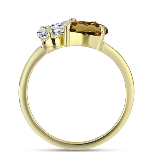 Pozlacené Stříbro 925/1000 - Prsten s Koňakovým Křemenem a Bílým Topazem - Karátové číslo: 1.46. přibližná hmotnost: 2.55 gramů