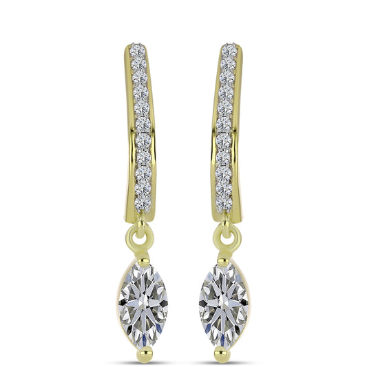 Pozlacené Stříbro 925/1000 - Náušnice s Certifikovaný Diamantem pěstovaný v laboratoři a Bílým Topazem - Karátové číslo: 1.12. přibližná hmotnost: 3.19 gramů