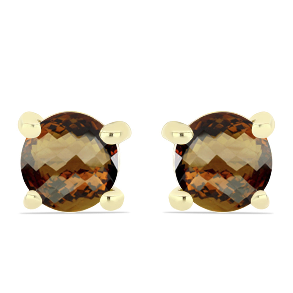 Pozlacené Stříbro 925/1000 - Náušnice s Koňakovým Křemenem - Karátové číslo: 0.93. přibližná hmotnost: 1.29 gramů