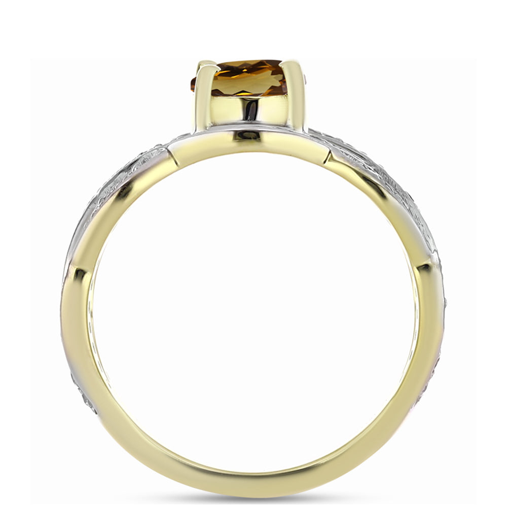 Pozlacené Stříbro 925/1000 - Prsten s Koňakovým Křemenem a Bílým Topazem - Karátové číslo: 1.41. přibližná hmotnost: 3.62 gramů 2 