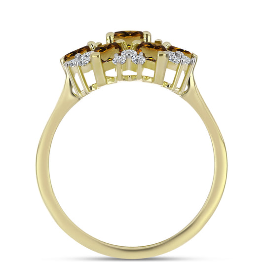 Pozlacené Stříbro 925/1000 - Prsten s Koňakovým Křemenem a Bílým Topazem - Karátové číslo: 1.63. přibližná hmotnost: 3.33 gramů