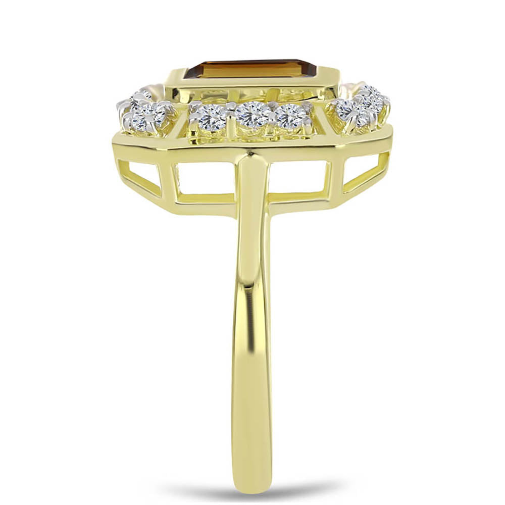 Pozlacené Stříbro 925/1000 - Prsten s Koňakovým Křemenem a Bílým Topazem - Karátové číslo: 1.91. přibližná hmotnost: 4.43 gramů 4 