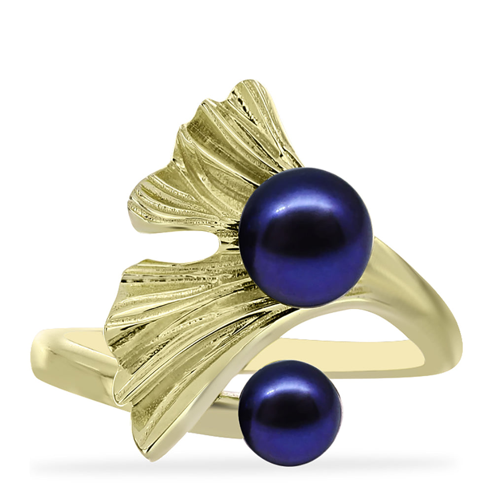 Pozlacené Stříbro 925/1000 - Prsten s Černou Sladkovodní Perlou - Karátové číslo: 1.93. přibližná hmotnost: 4.2 gramů 5 