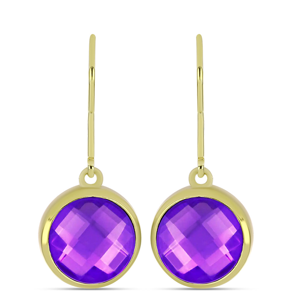 Pozlacené Stříbro 925/1000 - Náušnice s Purpurovým Achátem - Karátové číslo: 6.33. přibližná hmotnost: 4.88 gramů
