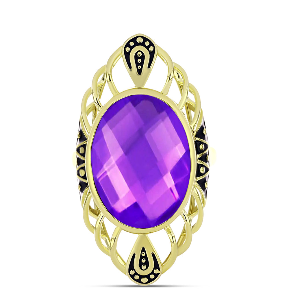 Pozlacené Stříbro 925/1000 - Prsten s Purpurovým Achátem - Karátové číslo: 8.83. přibližná hmotnost: 8.16 gramů 1 