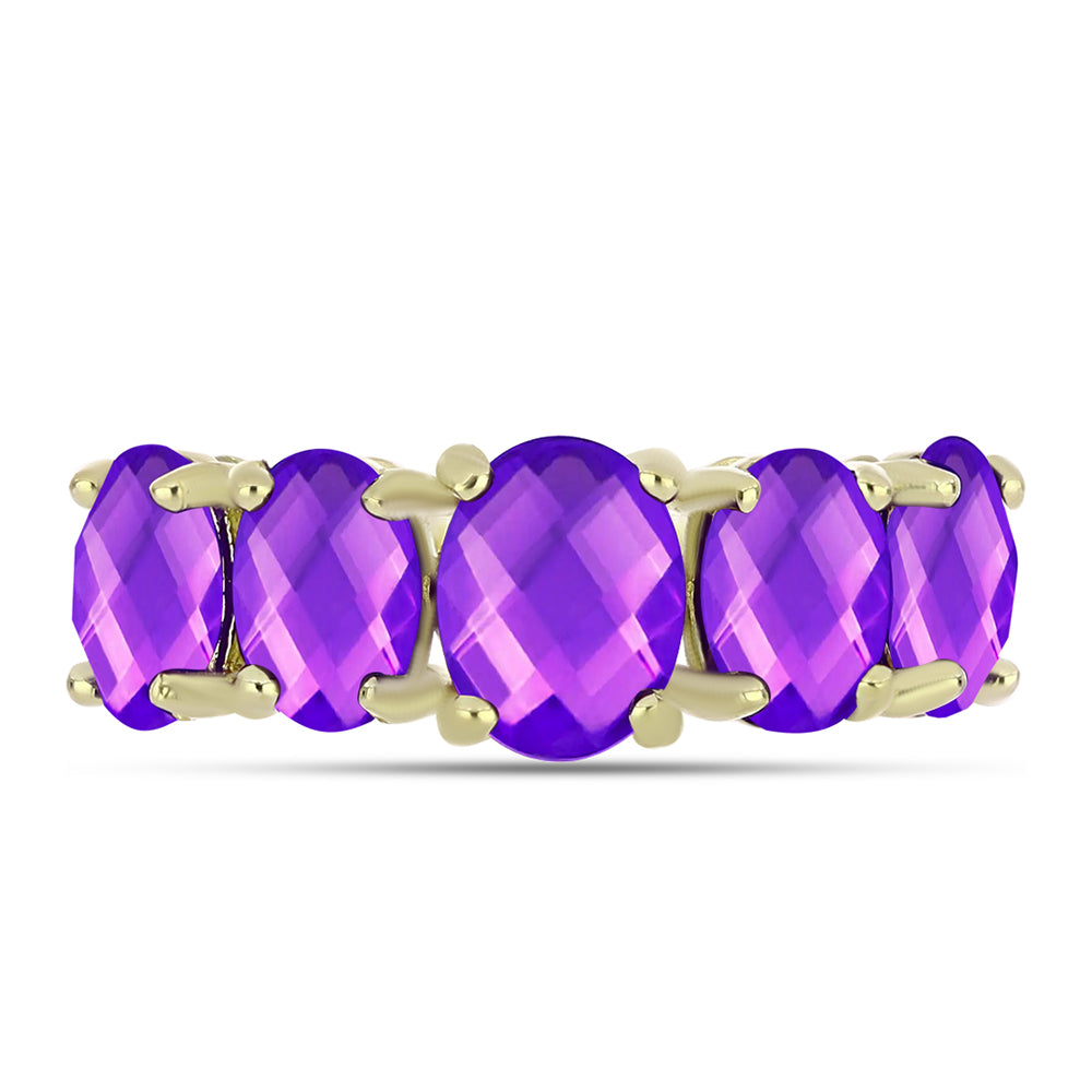 Pozlacené Stříbro 925/1000 - Prsten s Purpurovým Achátem - Karátové číslo: 3.98. přibližná hmotnost: 3.39 gramů