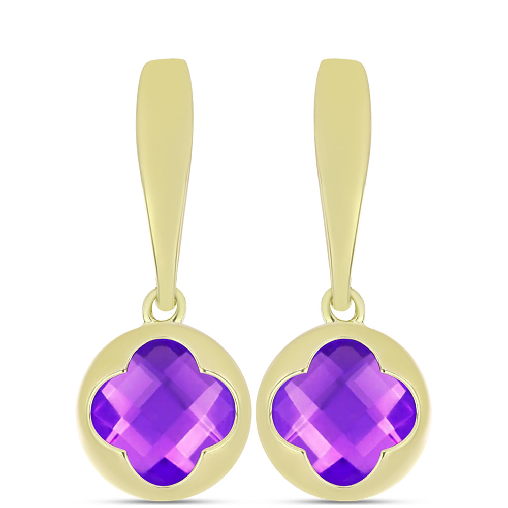 Pozlacené Stříbro 925/1000 - Náušnice s Purpurovým Achátem - Karátové číslo: 3.24. přibližná hmotnost: 4.15 gramů 1 