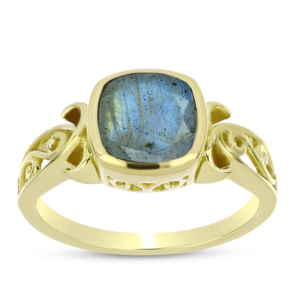 Pozlacené Stříbro 925/1000 - Prsten s Labradoritem - Karátové číslo: 1.96. přibližná hmotnost: 3.81 gramů 3 