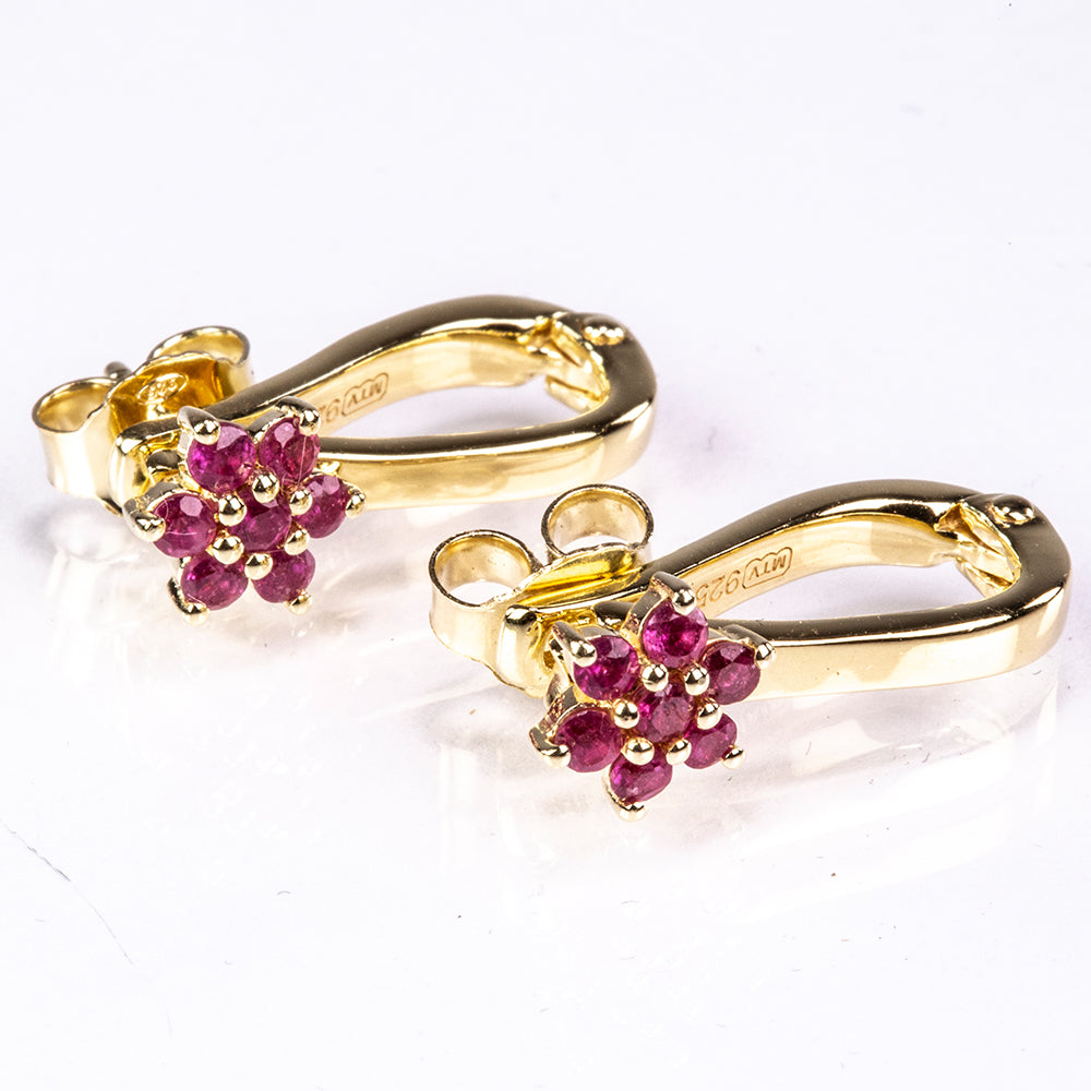 Pozlacené Stříbro 925/1000 - Náušnice s Madagaskarským Rubínem - Karátové číslo: 0.78. přibližná hmotnost: 3.76 gramů 1 