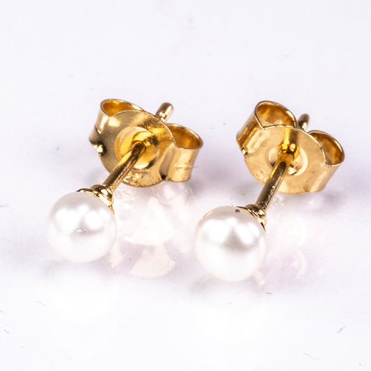 Pozlacené Stříbro 925/1000 - Náušnice s Bílou Sladkovodní Perlou - Karátové číslo: 1.6. přibližná hmotnost: 0.72 gramů