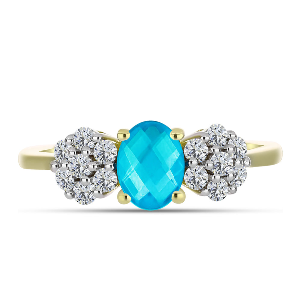 Pozlacené Stříbro 925/1000 - Prsten s Modrým jadeitem a Bílým Topazem - Karátové číslo: 1.18. přibližná hmotnost: 2.32 gramů