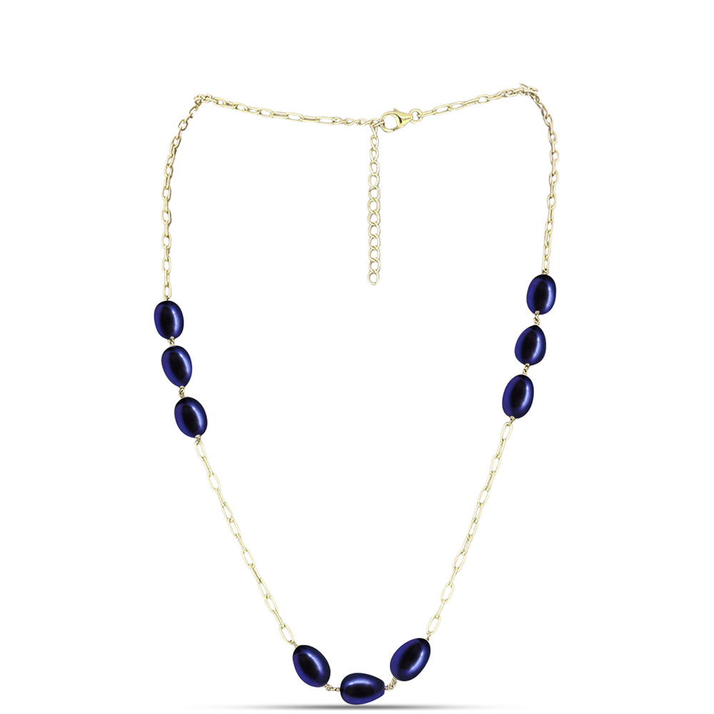 Pozlacené Stříbro 925/1000 - Náhrdelník s Černou Sladkovodní Perlou - Karátové číslo: 34.2. přibližná hmotnost: 10.3 gramů