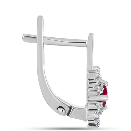 Stříbro 925/1000 - Náušnice s Madagaskarským Rubínem a Bílým Topazem - Karátové číslo: 0.81. přibližná hmotnost: 3.77 gramů