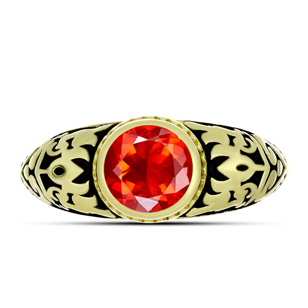 Pozlacené Stříbro 925/1000 - Prsten s Ohnivě Červeným Opálem z Lega Dembi - Karátové číslo: 0.79. přibližná hmotnost: 5.24 gramů