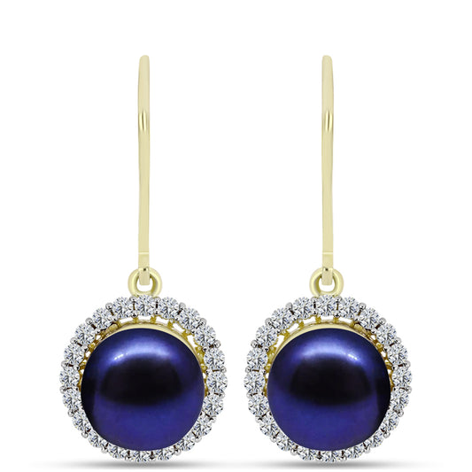Pozlacené Stříbro 925/1000 - Náušnice s Černou Sladkovodní Perlou a Bílým Topazem - Karátové číslo: 8.02. přibližná hmotnost: 5.62 gramů