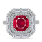 Stříbro 925/1000 - Prsten s Madagaskarským Rubínem a Bílým Topazem - Karátové číslo: 5.92. přibližná hmotnost: 6.15 gramů