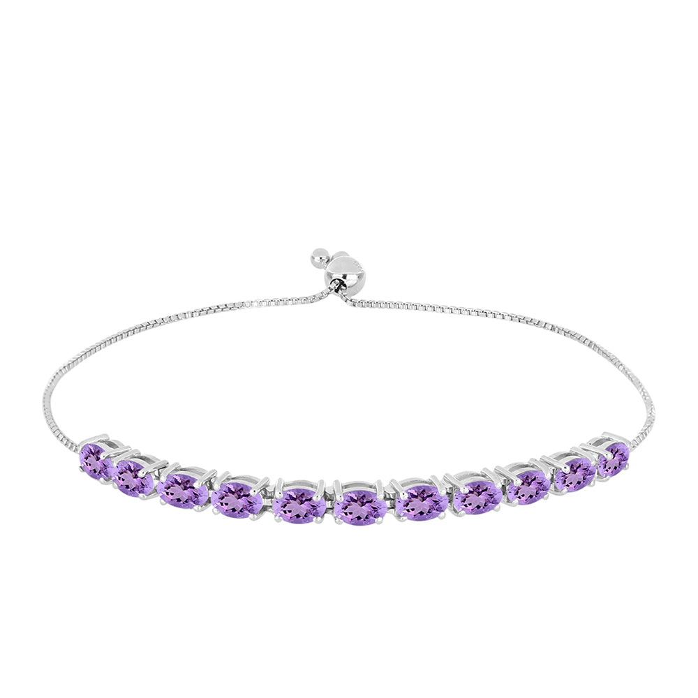 Stříbro 925/1000 - Náramek s Rose de France Ametystem - Karátové číslo: 4.54. přibližná hmotnost: 6.63 gramů