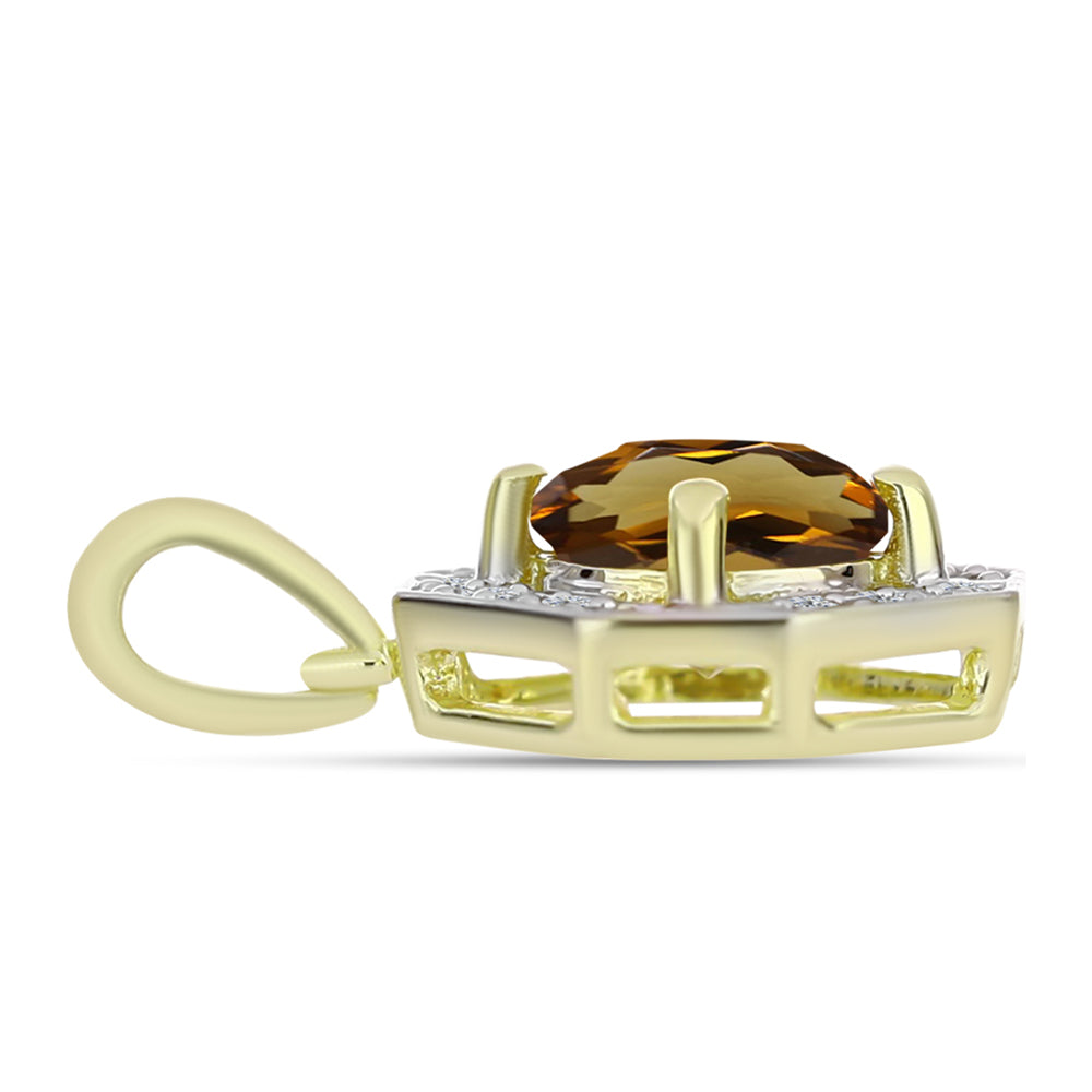 Pozlacené Stříbro 925/1000 - Přívěsek s Koňakovým Křemenem a Bílým Topazem - Karátové číslo: 1.37. přibližná hmotnost: 1.73 gramů 2 