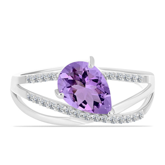 Stříbro 925/1000 - Prsten s Rose de France Ametystem a Bílým Topazem - Karátové číslo: 1.88. přibližná hmotnost: 2.8 gramů