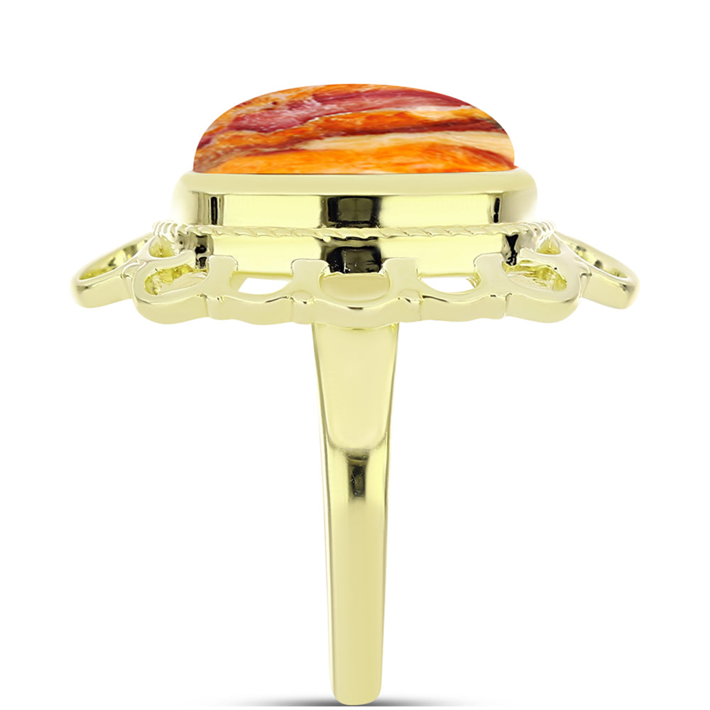 Pozlacené Stříbro 925/1000 - Prsten s jaspisem (Lví tlapa) - Karátové číslo: 11.24. přibližná hmotnost: 9.99 gramů