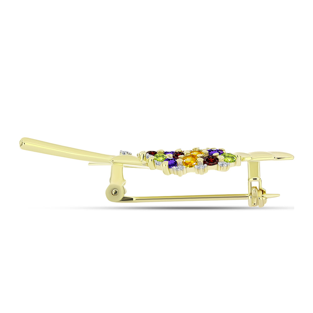 Pozlacené Stříbro 925/1000 - Brož s Marockým Ametystem a Uralským Citrínem - Karátové číslo: 2.05. přibližná hmotnost: 4.45 gramů 2 