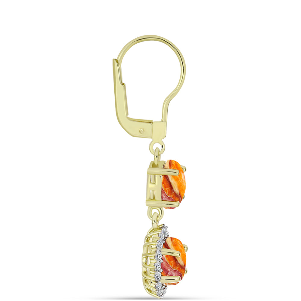 Pozlacené Stříbro 925/1000 - Náušnice s jaspisem (Lví tlapa) a Bílým Topazem - Karátové číslo: 3.71. přibližná hmotnost: 3.92 gramů