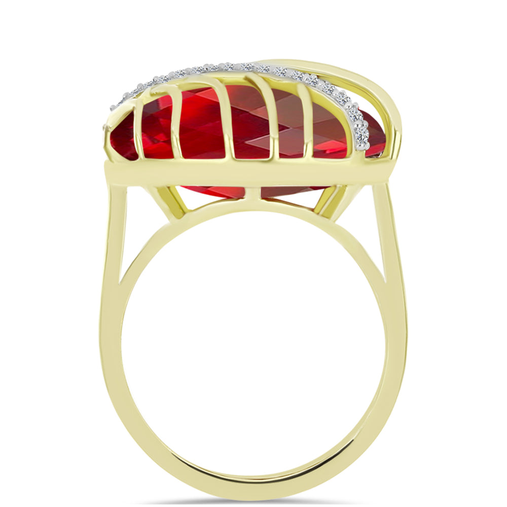 Pozlacené Stříbro 925/1000 - Prsten s Červeným Achátem a Bílým Topazem - Karátové číslo: 16.03. přibližná hmotnost: 8.05 gramů 2 