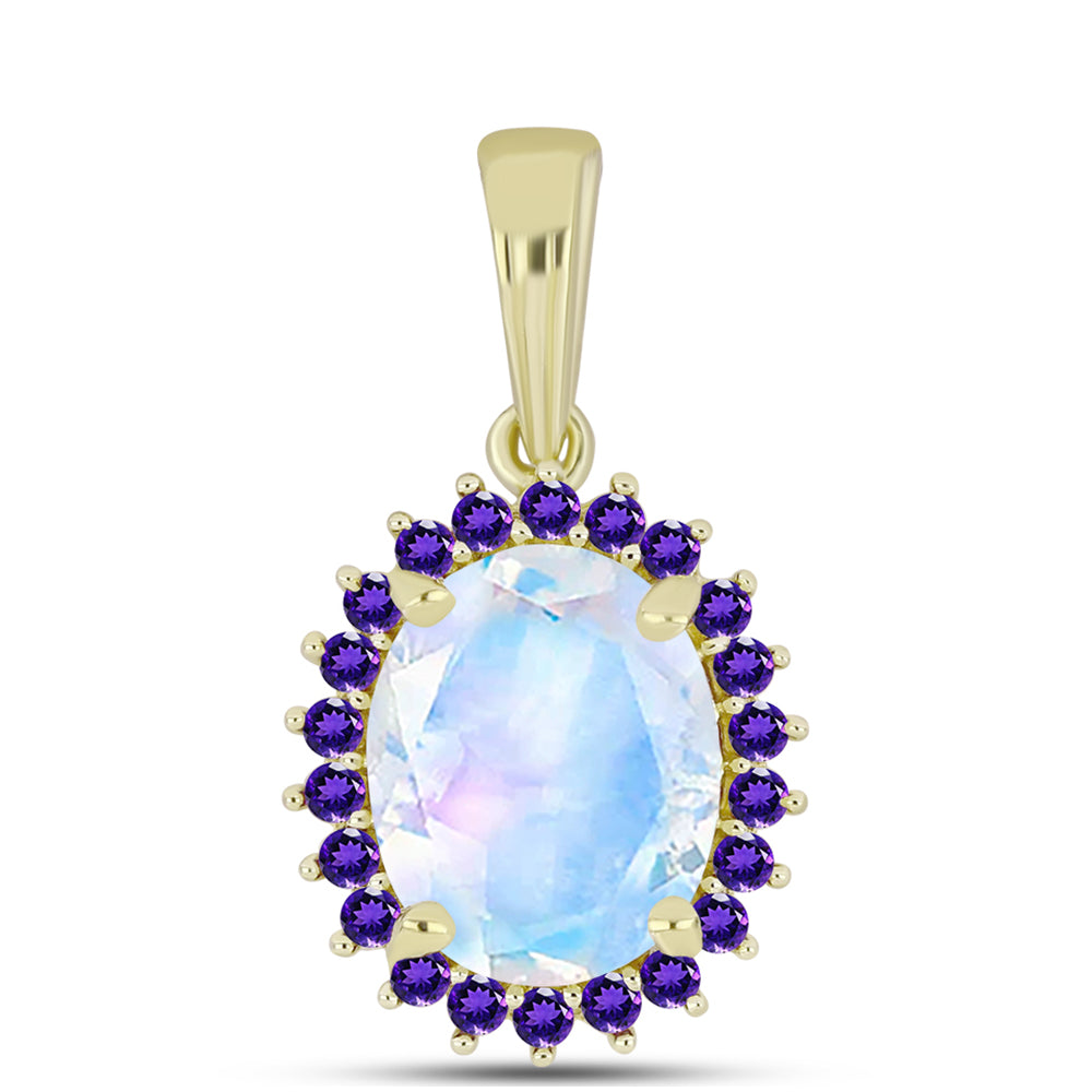 Pozlacené Stříbro 925/1000 - Přívěsek s Duhovým Měsíčním Kamenem a Marockým Ametystem - Karátové číslo: 3.01. přibližná hmotnost: 2.43 gramů 1 