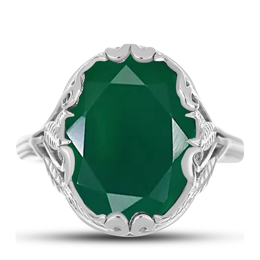 Stříbro 925/1000 - Prsten se Zeleným Chalcedonem - Karátové číslo: 7.97. přibližná hmotnost: 6.28 gramů 1 