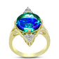 Pozlacené Stříbro 925/1000 - Prsten s Pavím Křemenem a Bílým Topazem - Karátové číslo: 5.38. přibližná hmotnost: 4.83 gramů
