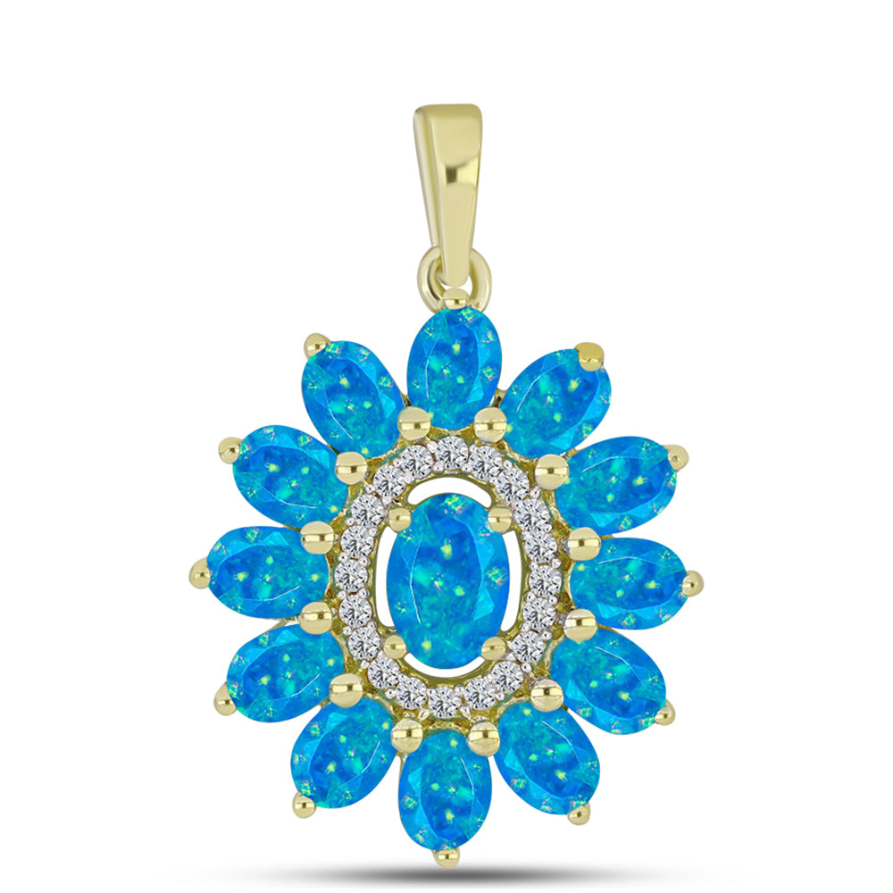 Pozlacené Stříbro 925/1000 - Přívěsek s etiopským Paraiba modrým opálem a Bílým Topazem - Karátové číslo: 1.54. přibližná hmotnost: 2.28 gramů 1 