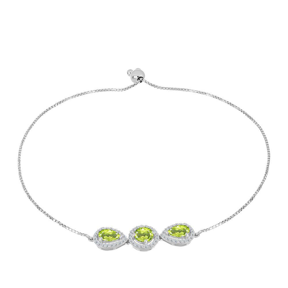 Stříbro 925/1000 - Náramek s Čchang-pajským Peridotem a Bílým Topazem - Karátové číslo: 2.93. přibližná hmotnost: 4.7 gramů