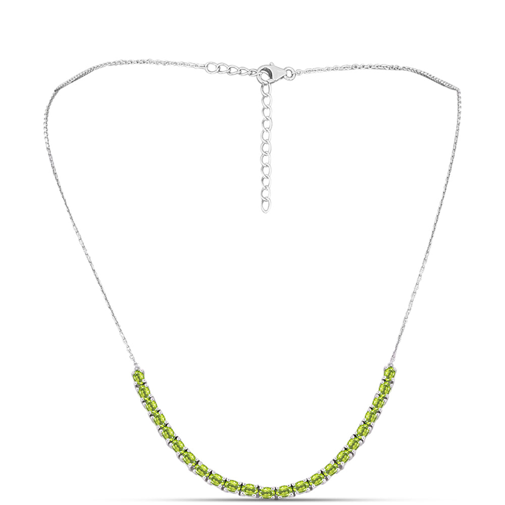 Stříbro 925/1000 - Náhrdelník s Čchang-pajským Peridotem - Karátové číslo: 4.21. přibližná hmotnost: 8.09 gramů