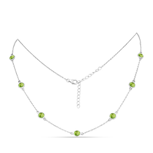 Stříbro 925/1000 - Náhrdelník s Čchang-pajským Peridotem - Karátové číslo: 3.64. přibližná hmotnost: 3.67 gramů