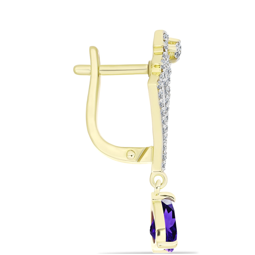 Pozlacené Stříbro 925/1000 - Náušnice s Marockým Ametystem a Bílým Topazem - Karátové číslo: 2.19. přibližná hmotnost: 5.21 gramů 2 