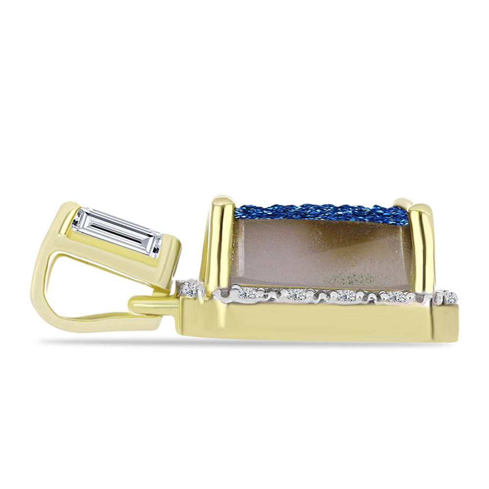 Pozlacené Stříbro 925/1000 - Přívěsek s Modrou Drusy a Bílým Topazem - Karátové číslo: 3.89. přibližná hmotnost: 2.6 gramů