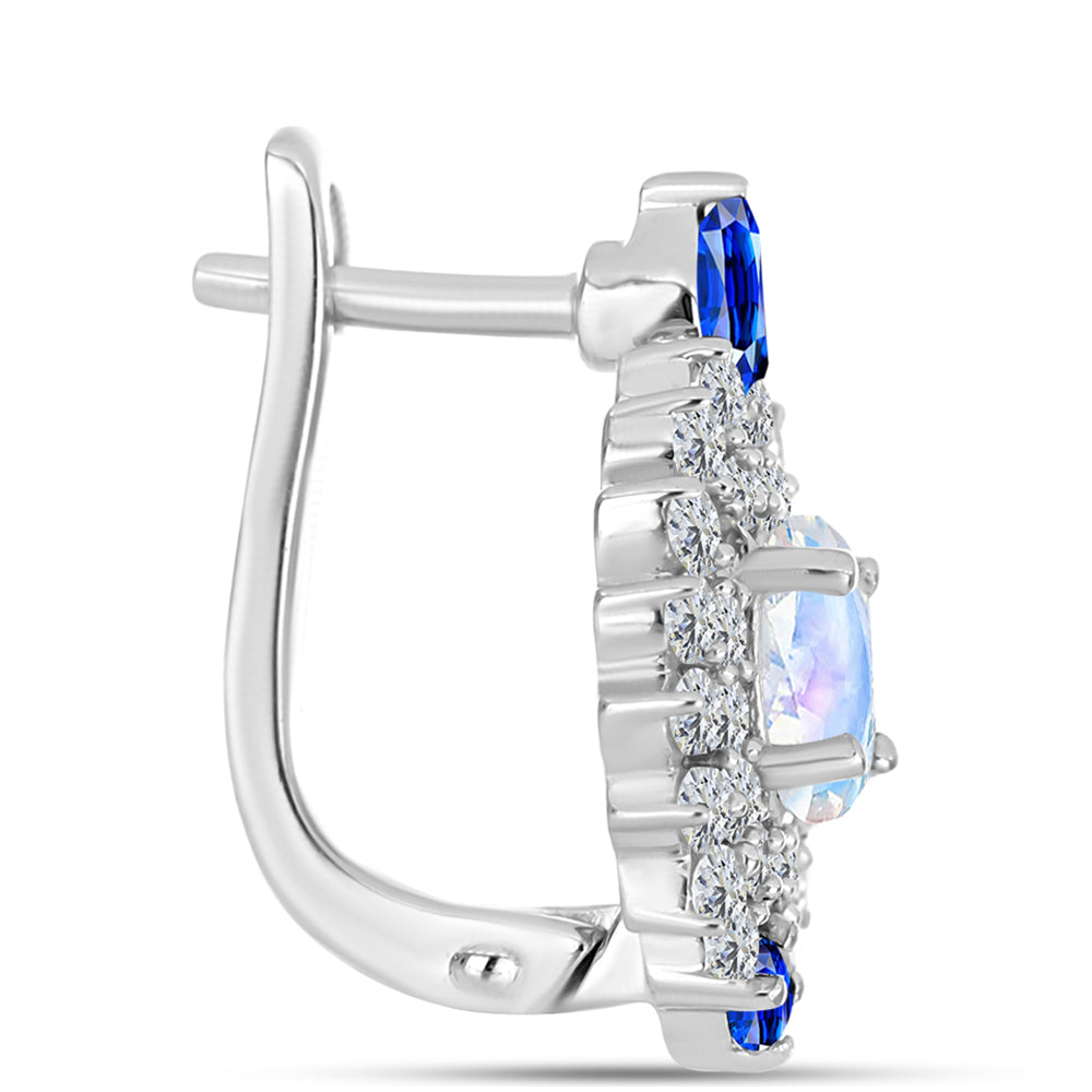 Stříbro 925/1000 - Náušnice s Australským Modrým Safírem a Duhovým Měsíčním Kamenem - Karátové číslo: 2.26. přibližná hmotnost: 4.69 gramů 2 