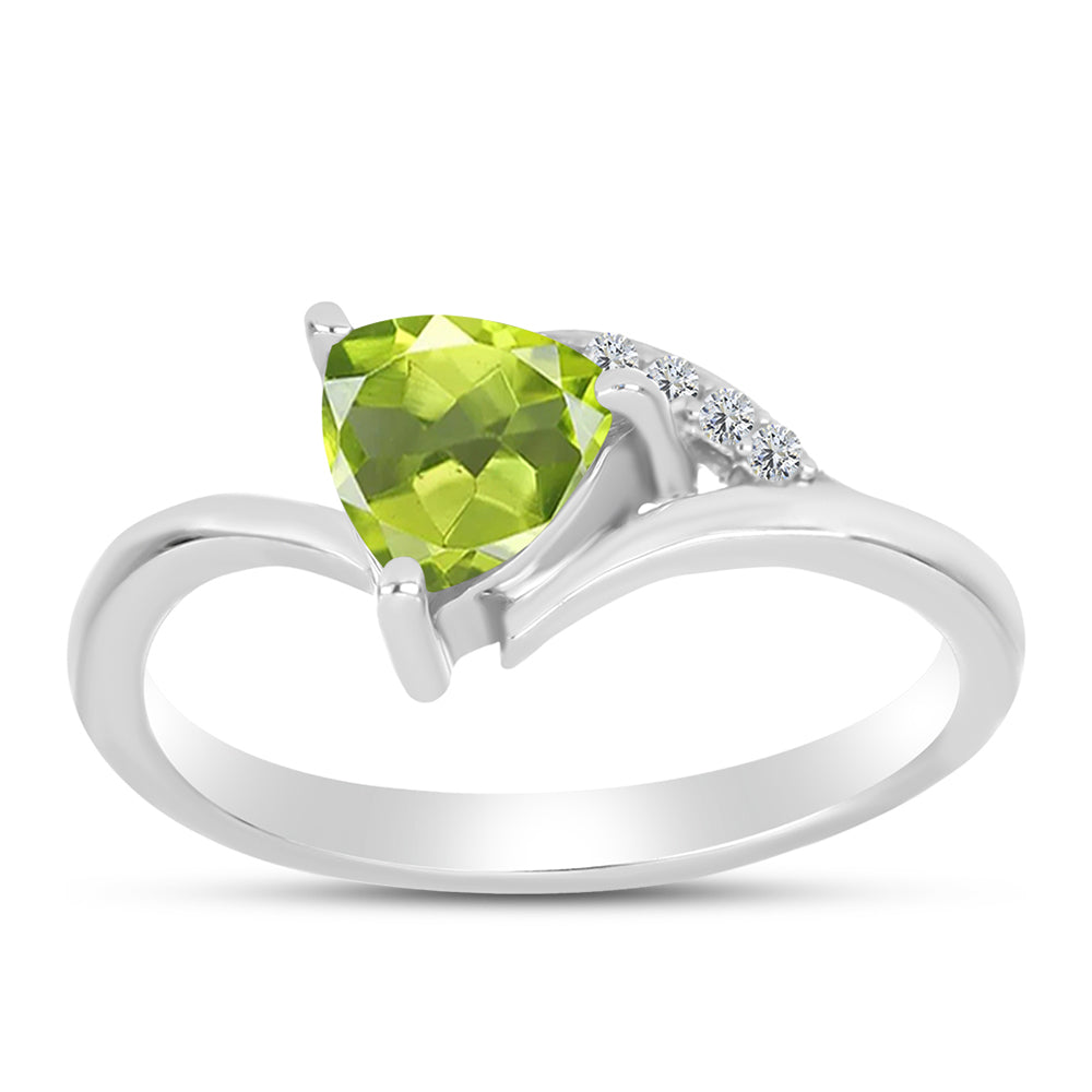 Stříbro 925/1000 - Prsten s Čchang-pajským Peridotem a Bílým Topazem - Karátové číslo: 0.89. přibližná hmotnost: 2.2 gramů 3 