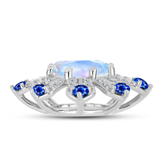 Stříbro 925/1000 - Přívěsek s Australským Modrým Safírem a Duhovým Měsíčním Kamenem - Karátové číslo: 2.45. přibližná hmotnost: 2.62 gramů