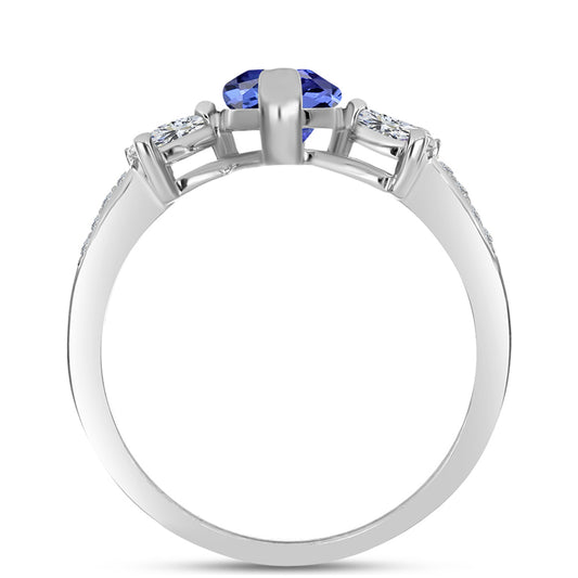 Stříbro 925/1000 - Prsten s AAA Tanzanitem a Bílým Topazem - Karátové číslo: 2.4. přibližná hmotnost: 3.28 gramů