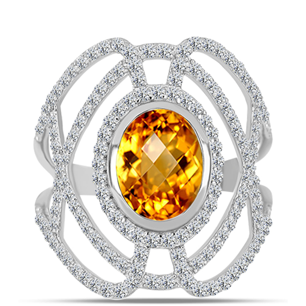 Stříbro 925/1000 - Prsten s Uralským Citrínem a Bílým Topazem - Karátové číslo: 3.53. přibližná hmotnost: 4.88 gramů 1 